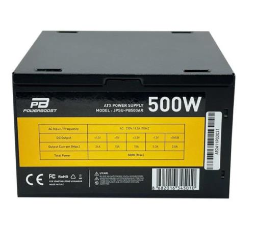 POWERBOOST PB500AR 500W APFC 2*PCI-E 6+2 Pin 12cm Siyah Fanlı ATX Power Supply (Retail Box) - Power Supply ürünleri tekmarshop.com'da